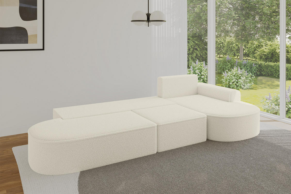 ECKSOFA mit Schlaffunktion Ottomane RECHTS MARI L2-S 368X167X85 Beige Bouclé - Beige/Schwarz, Holzwerkstoff/Kunststoff (167/368cm) - ALTDECOR