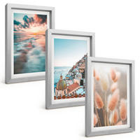 BILDER SET 3er Set - 20x30 cm Silberner Rahmen - Sonnenuntergang am Meer, Häuser, Blumen - Silberfarben, Kunststoff (20/30cm) - TULUP