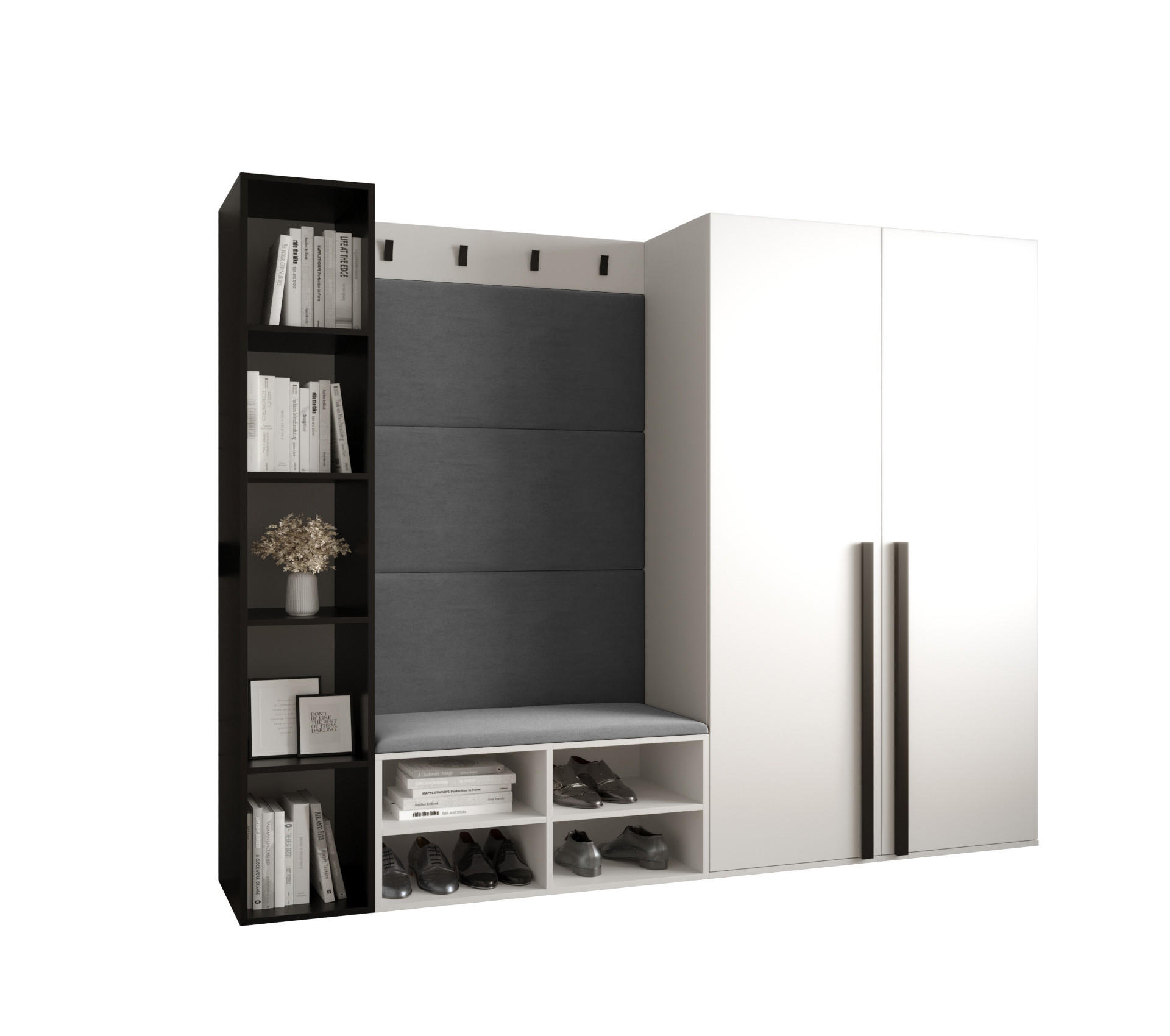 Möbel Kryspol Garderoben-Set Weiß, Grau 214x184x42 cm