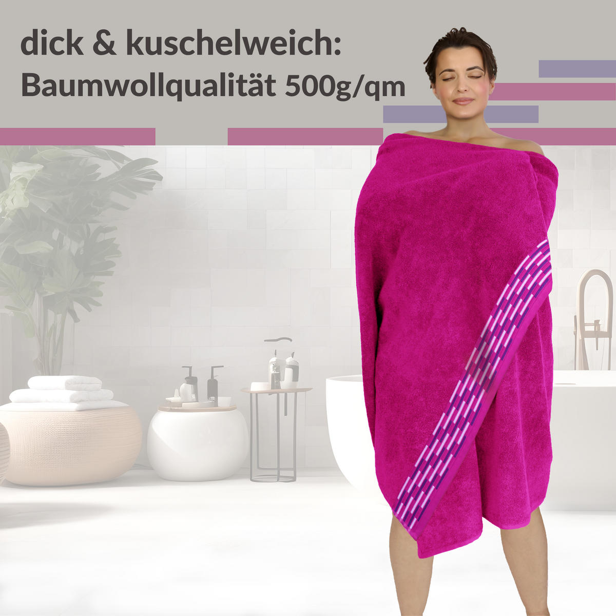 SAUNATUCH Lugano Purpur 80x200 cm - Pink, Textil (80/200cm) - Lashuma