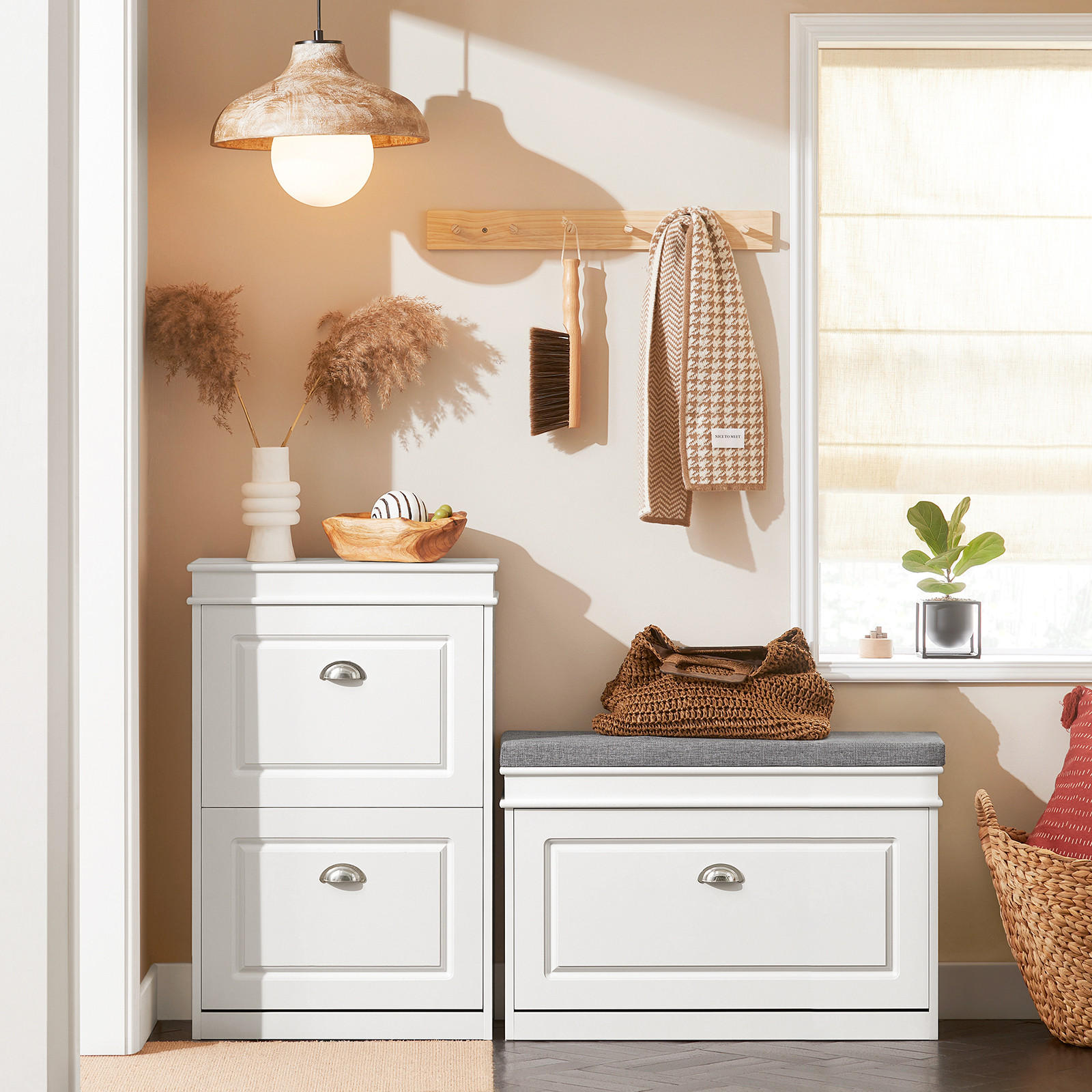 SCHUHBANK mit Sitzkissen und Klappe, Weiß 75x51x24cm - Weiß, Holzwerkstoff (75/51/24cm) - SoBuy