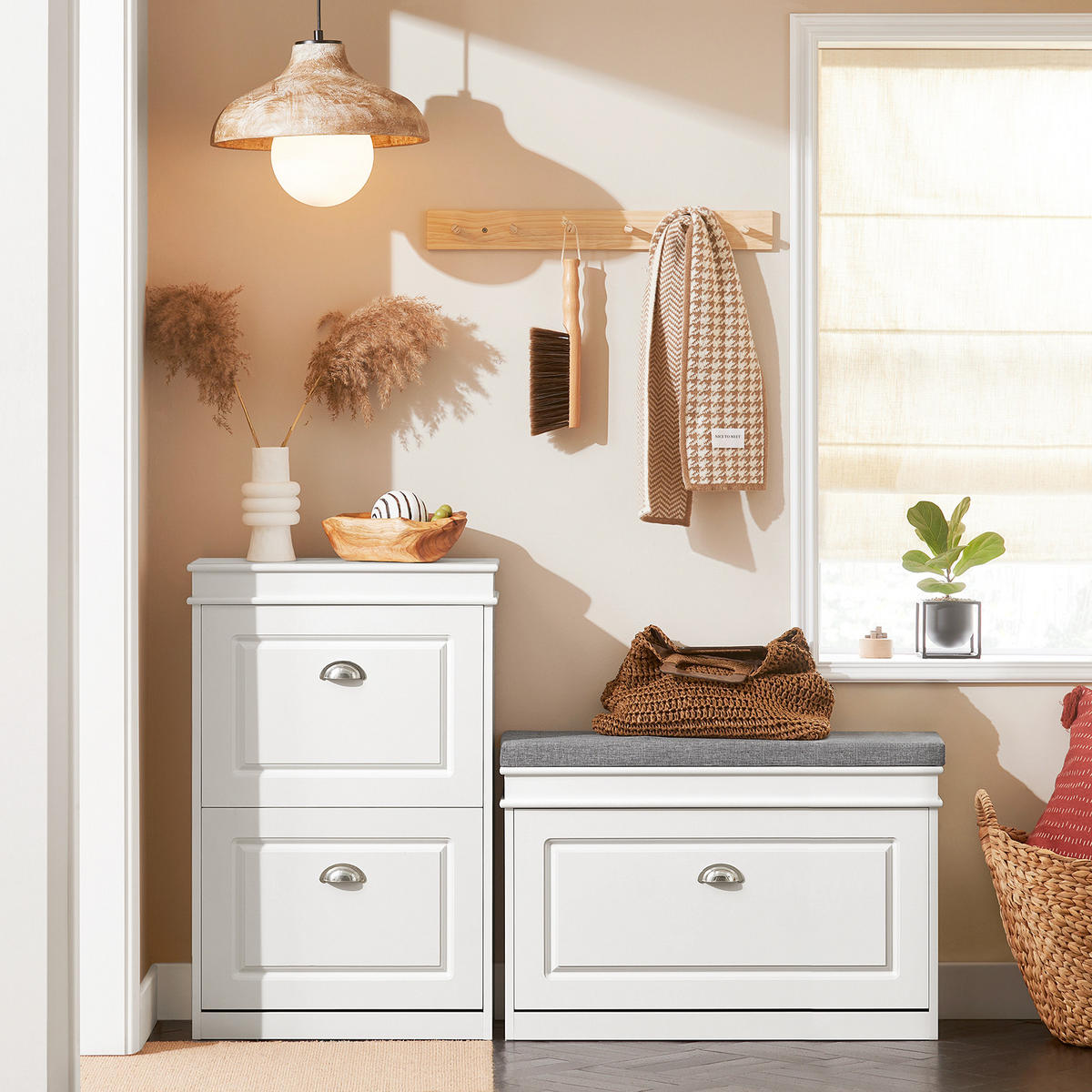 SCHUHBANK mit Sitzkissen und Klappe, Weiß 75x51x24cm - Weiß, Holzwerkstoff (75/51/24cm) - SoBuy