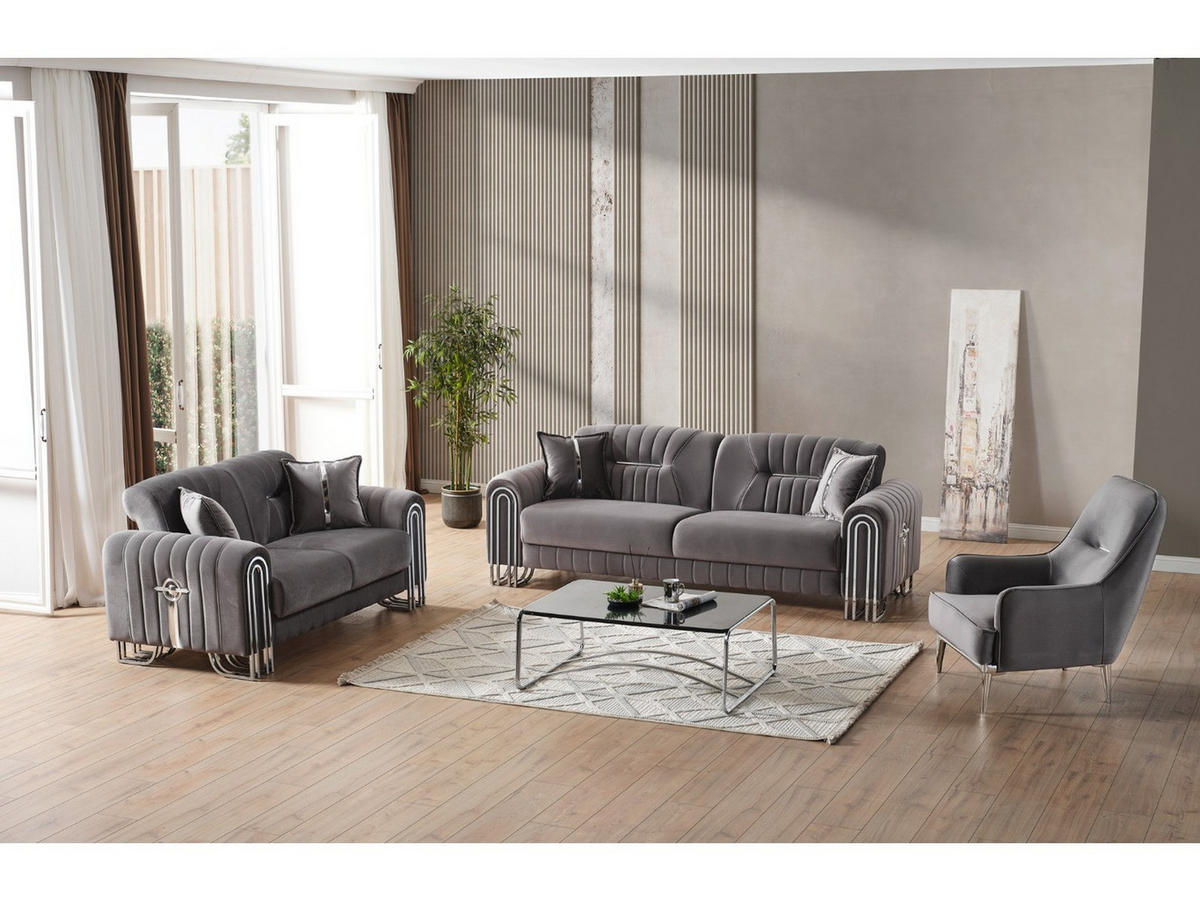 SITZGARNITUR Bogota, Grau Stellvariante 3+2+1 - Grau, Holzwerkstoff/Metall (240/87/98cm)