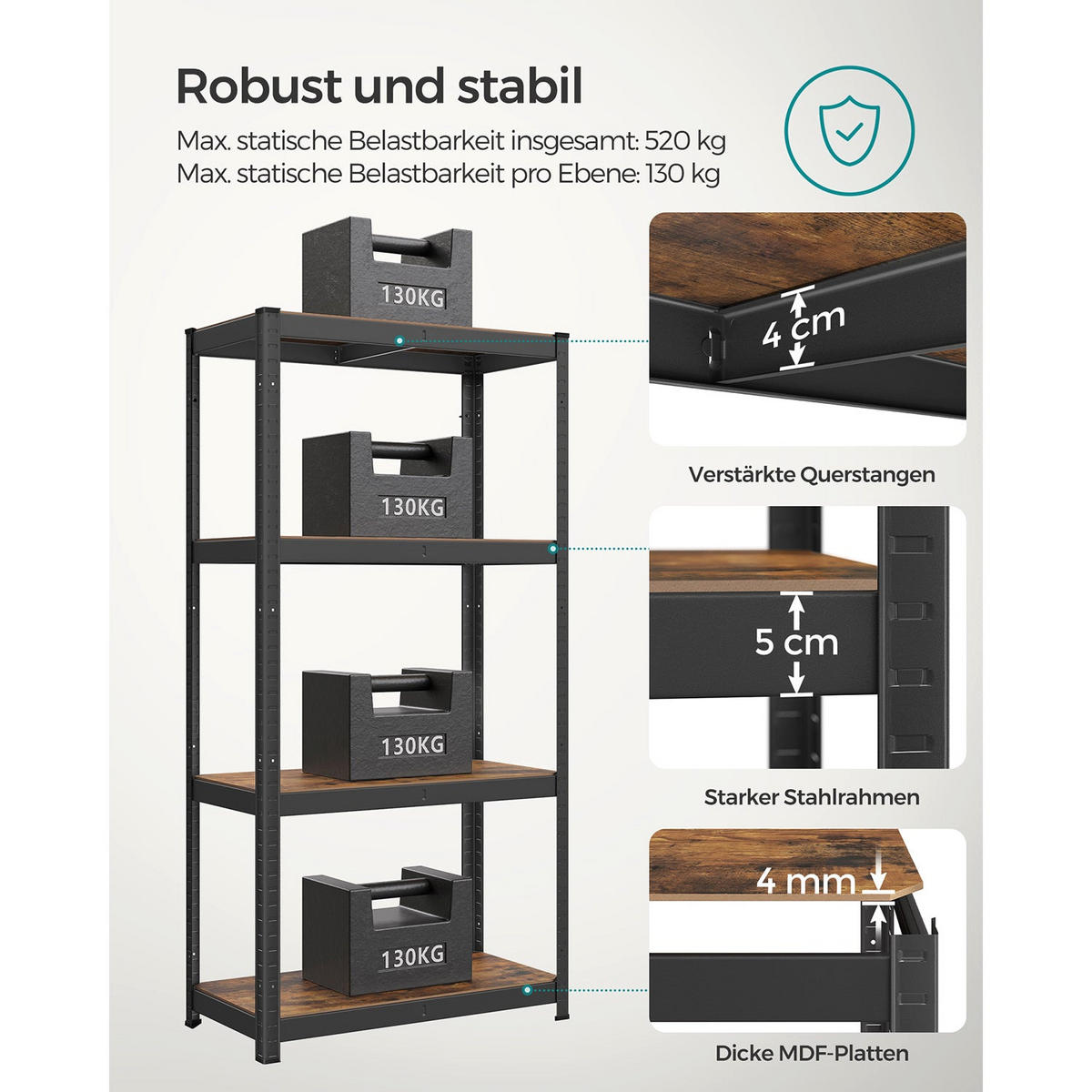 SCHWERLASTREGALE OUAGADOUGOU - Braun, Holzwerkstoff (80/160/40cm) - Hansiro
