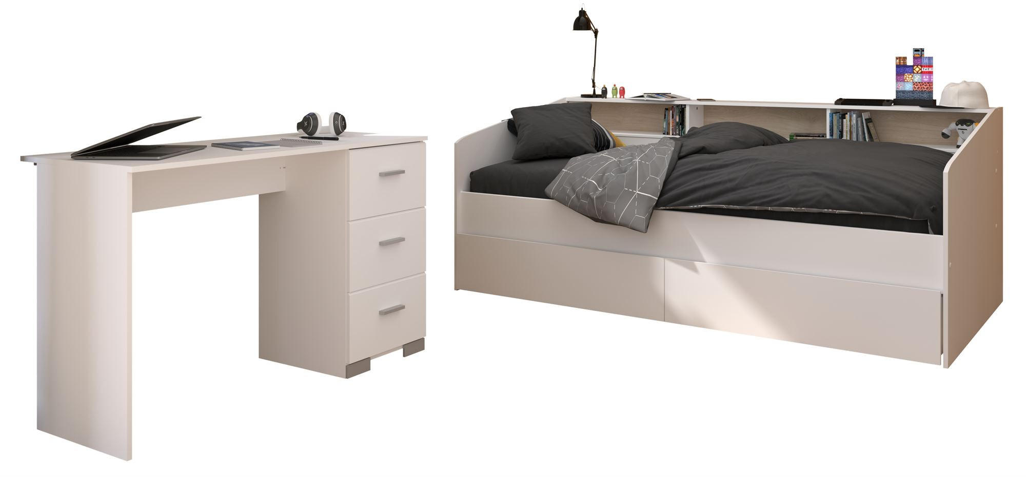 KINDERZIMMER SET Parisot Sleep 3-tlg. Holzdekor Weiß/Eiche - Eichefarben/Weiß, Kunststoff (100/1/200cm) - 58aufmkessel
