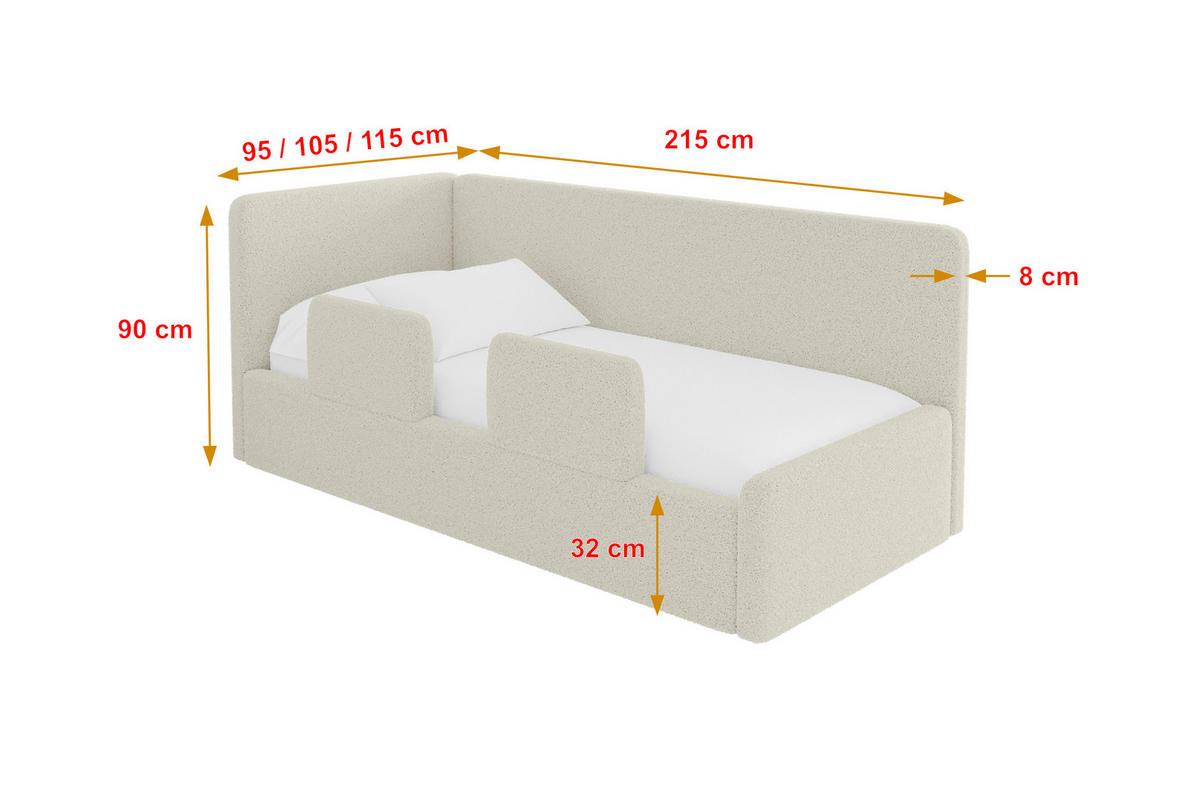 EINZELLBETT Jugendbett mit Bettkasten, Rechts - NORY 100x200 Beige - Perlmutt, Holzwerkstoff/Textil (100/200cm) - ALTDECOR