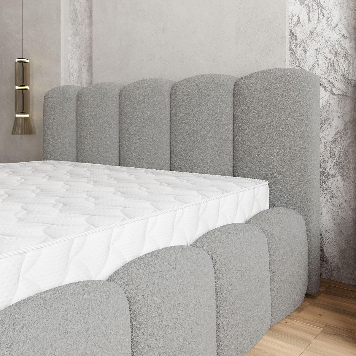 POLSTERBETT FALINA 140x200 cm mit Bettkästen - Hellgrau - Hellgrau, Holz (140/200cm) - MASSENO