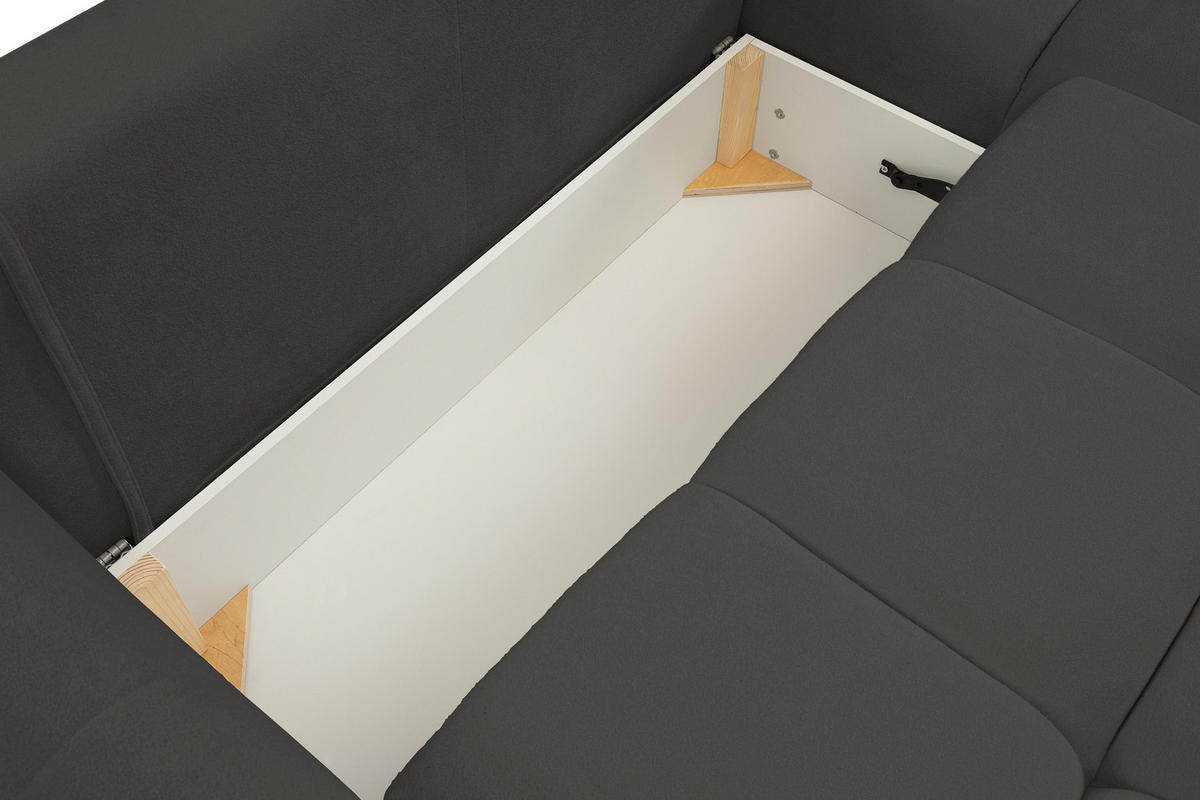 ECKSOFA MODA S Grau Geflochtener Stoff mit Schlaffunktion - Grau, Holz (257/177cm) - MASSENO