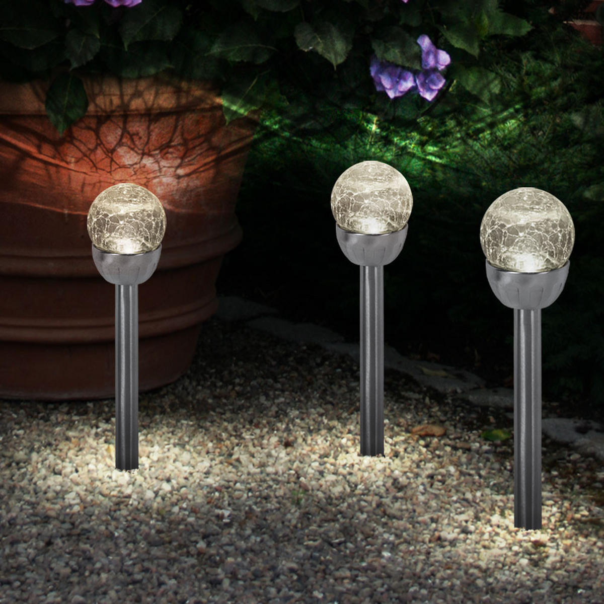 LED AUSSENLEUCHTE Edelstahl Silber 3er Set - Silberfarben, Metall (6/6/24.5cm)