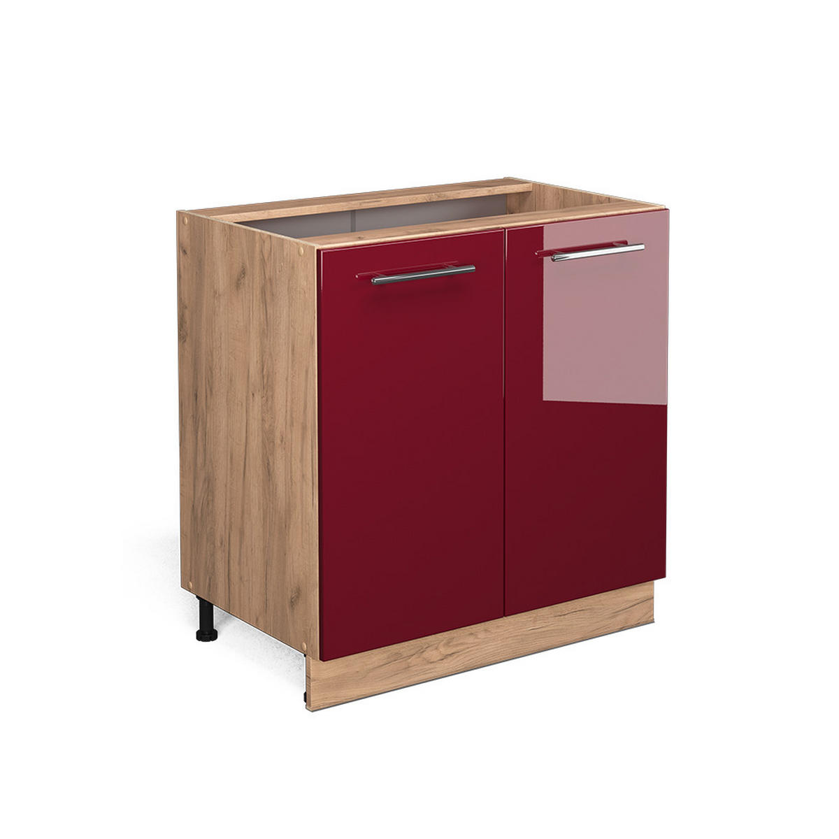 KÜCHENUNTERSCHRANK Fame-Line Bordeaux Hochglanz 80 cm mit Regal, ohne Arbeitsplatte - Honigeiche/Bordeaux, Holzwerkstoff (80/82/51.6cm) - Vicco