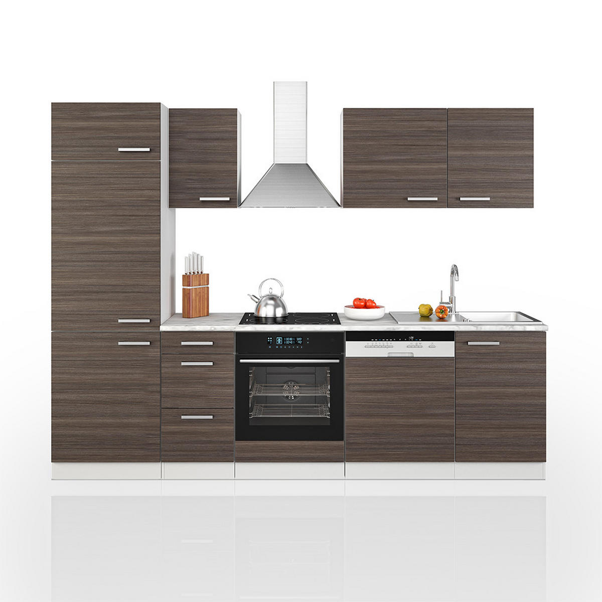 KÜCHENZEILE Optima Edelgrau/Weiß 270 cm ohne AP - Anthrazit/Weiß, Holzwerkstoff (270/81.6/46cm) - Vicco