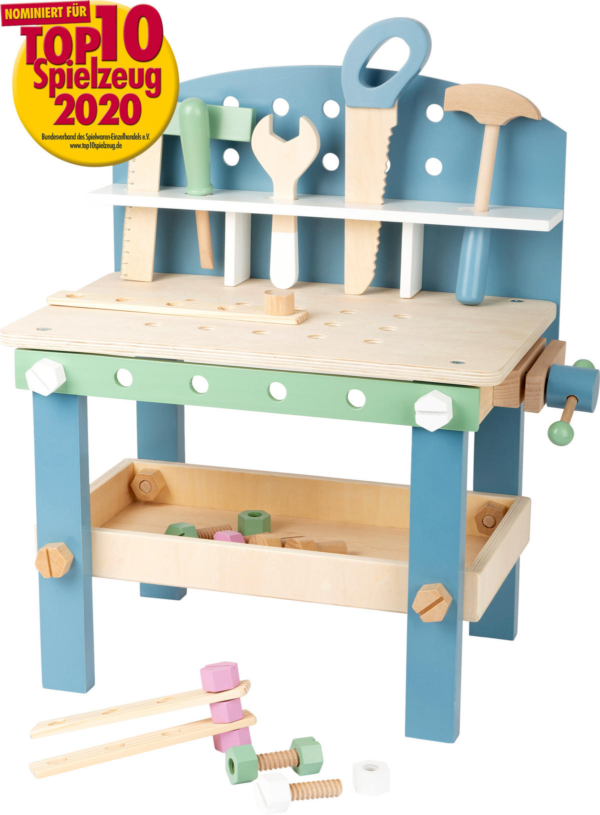 WERKBANK KOMPAKT "NORDIC" - Blau, Holz (26/52/45cm) - small foot