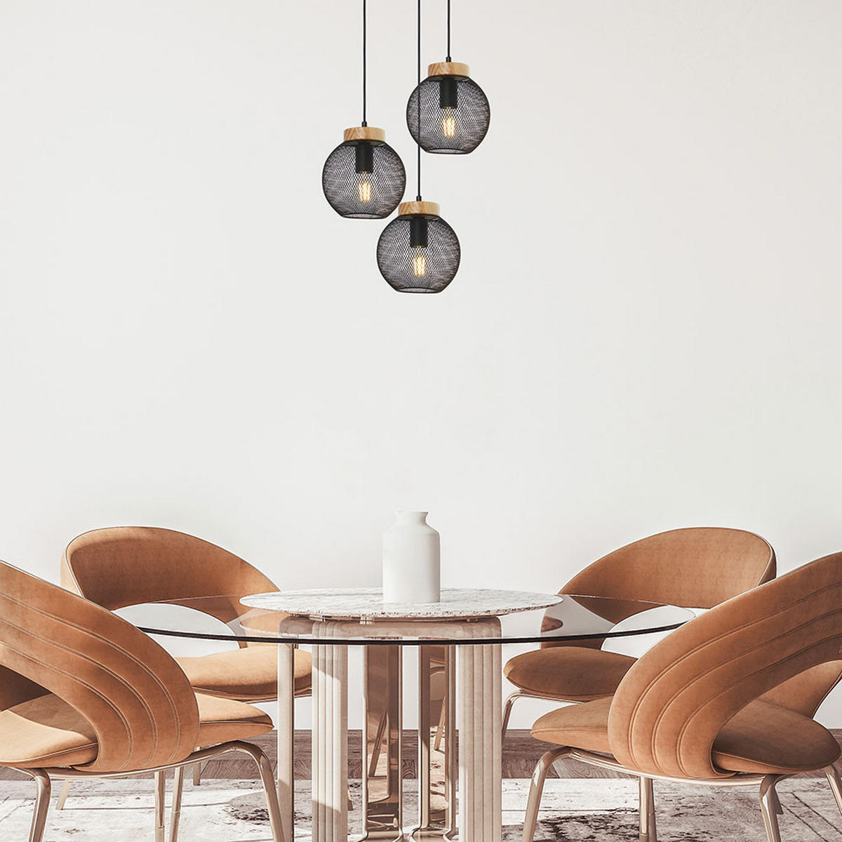 HÄNGELEUCHTE Metall Schwarz Drahtgeflecht - Schwarz, Holz (44/44/120cm) - Globo Lighting