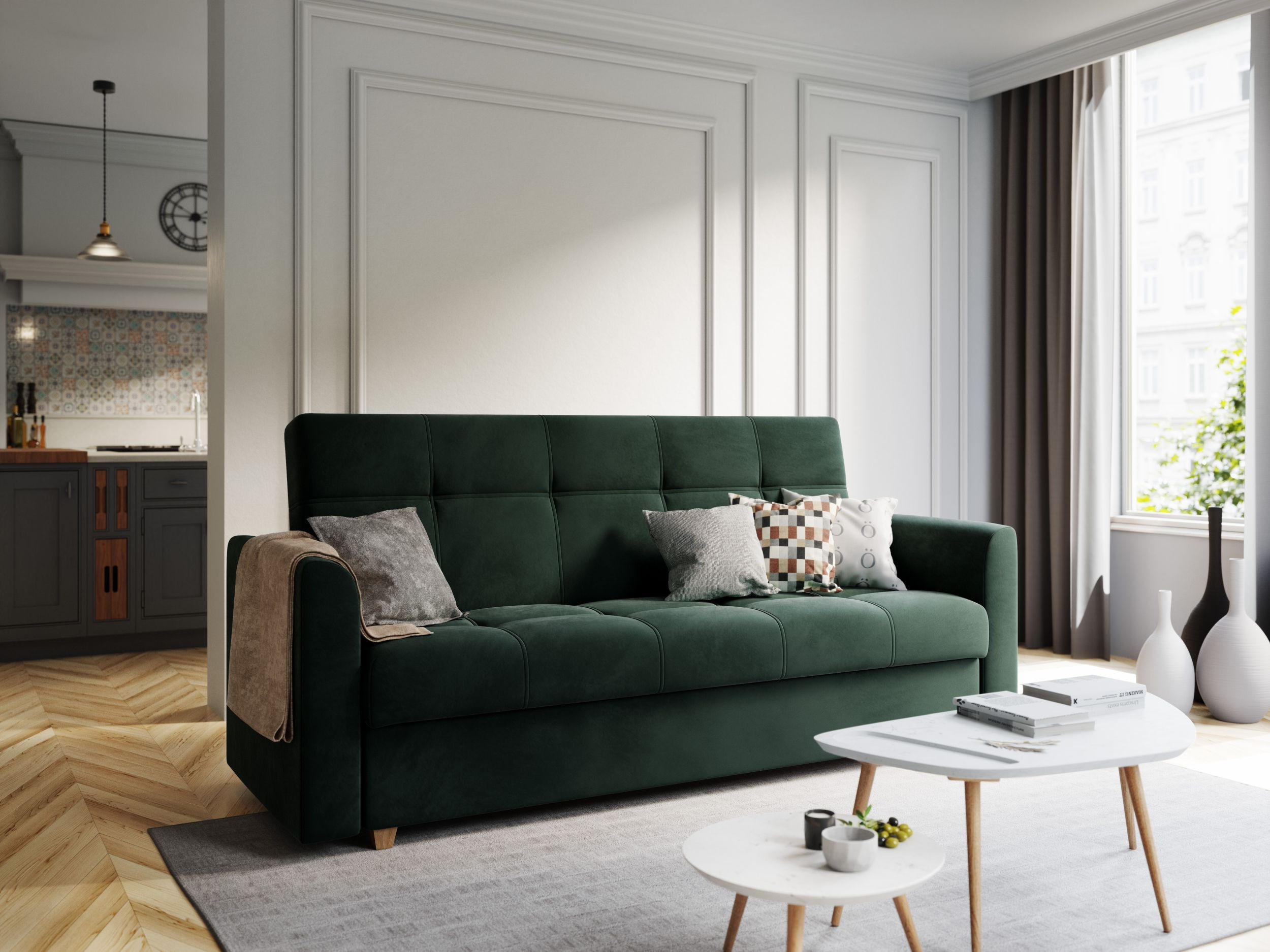 SOFA LENTO mit Schlaffunktion ITAKA 27 mit Stauraum - Grau, Textil (87/95/216cm) - Bedante