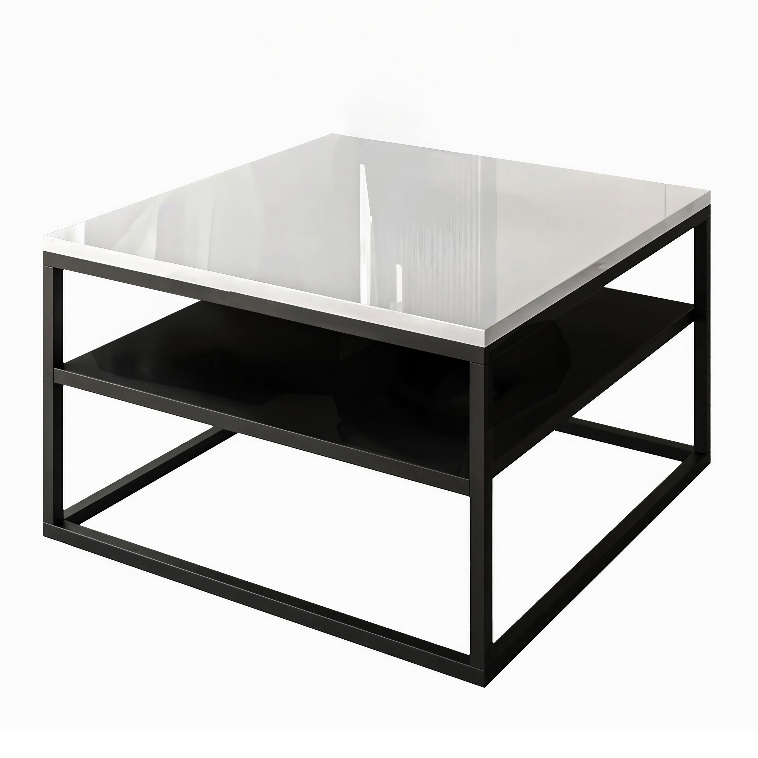 COUCHTISCH NOVA mit Ablage Schwarz / Weiß hochglanz - Schwarz/Weiß, Holzwerkstoff (69/69/48cm) - Lookway