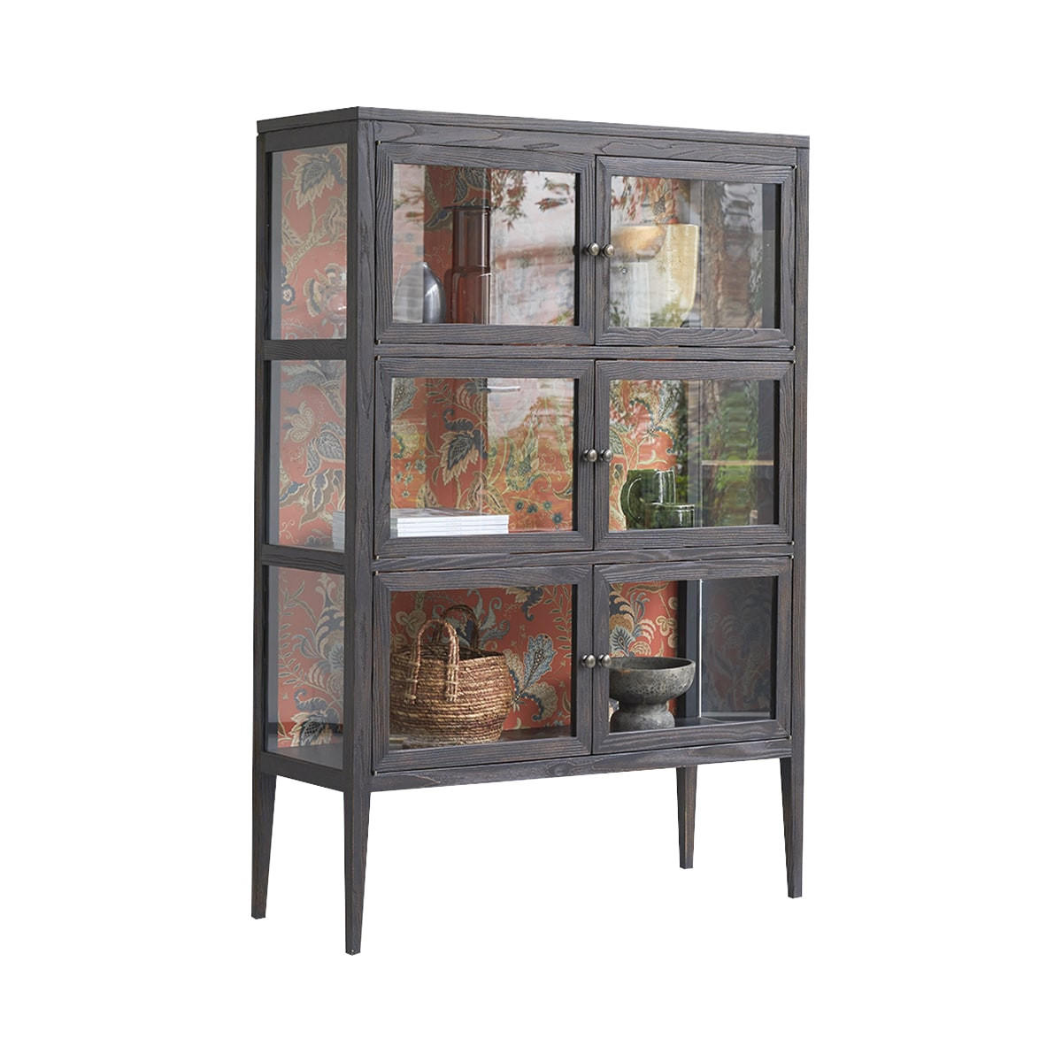 VITRINENSCHRANK Tana Schwarz aus Ulme - Schwarz, Holz (110/160/40cm) - Tikamoon