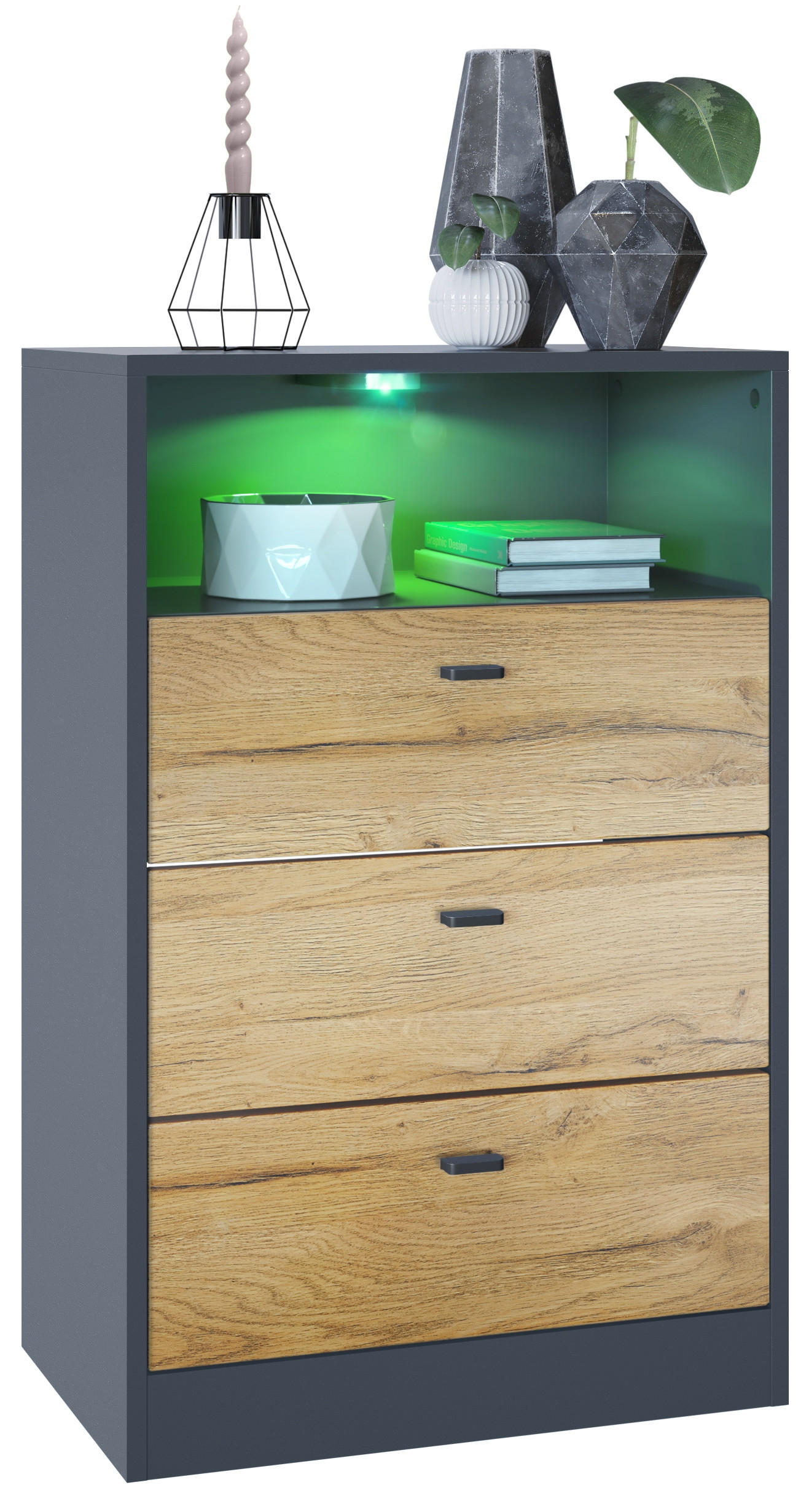 KOMMODE Pino Fronten in Eiche Natur - Eichefarben, Holzwerkstoff (56/86.5/36cm) - Vladon
