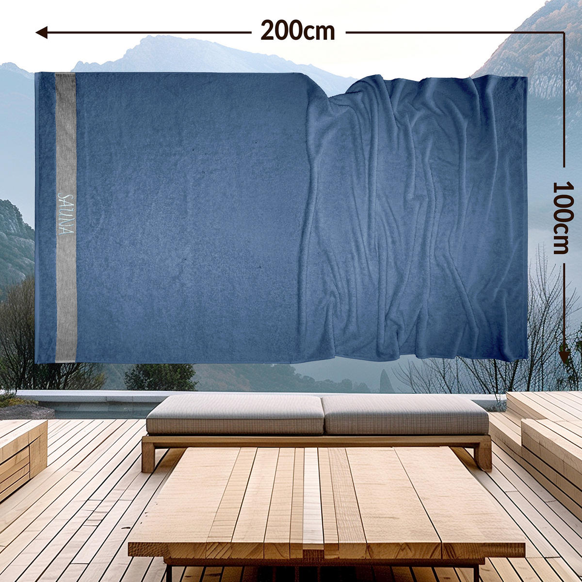 SAUNAHANDTUCH Lima Jeansblau 100x200 cm - Dunkelblau, Naturmaterialien (100/200cm) - Lashuma