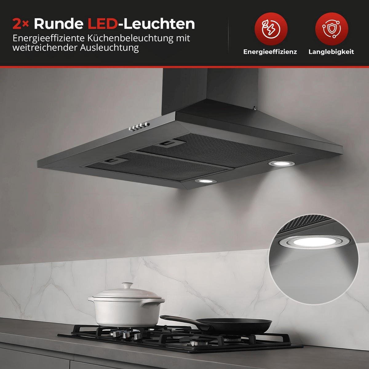 DUNSTABZUGSHAUBE Edelstahl mit Aktivkohlefilter, Filter - Schwarz, Metall (25.22/56.71/65.81cm) - Korfee