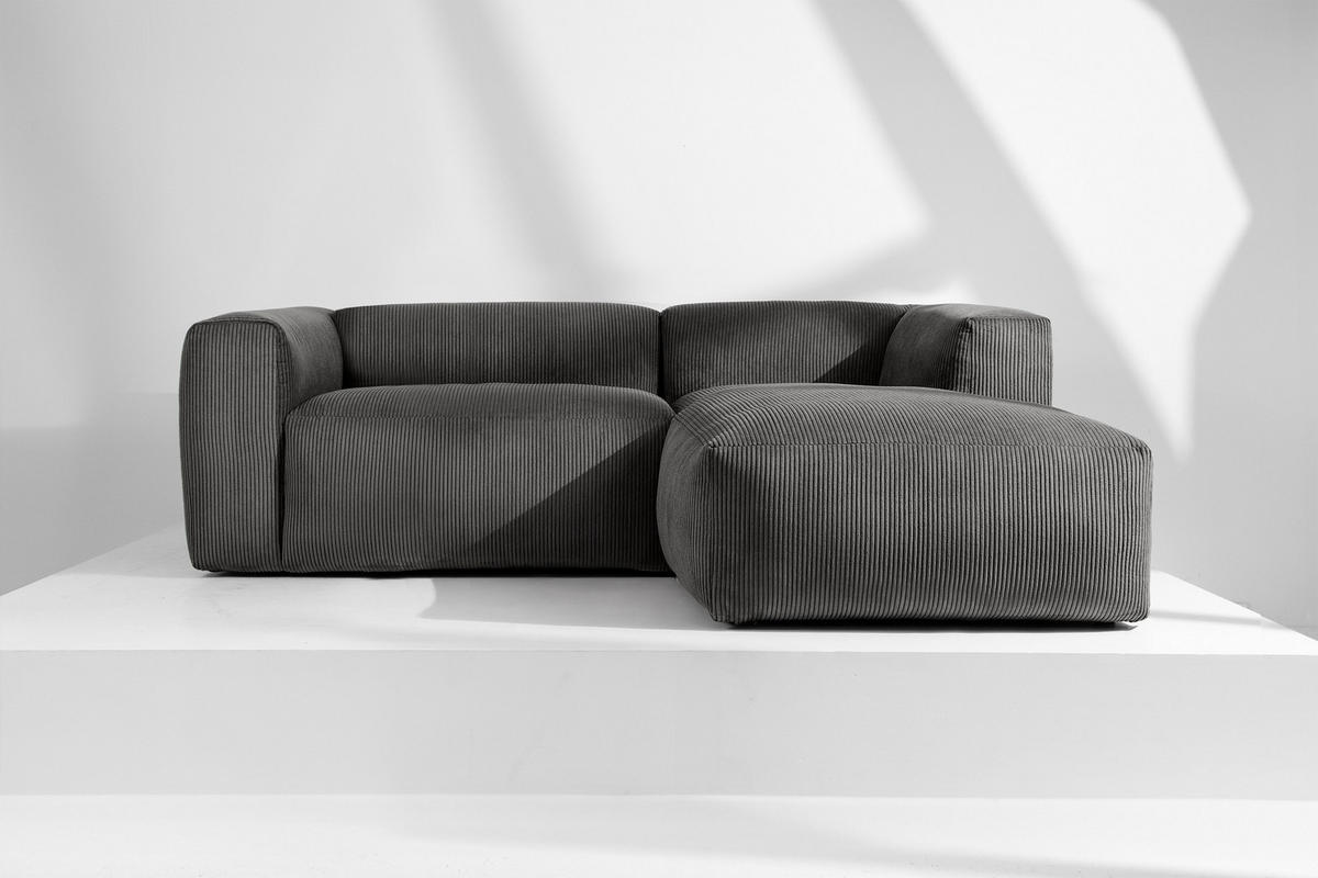 ECKMODULSOFA-RECHTS BUFFO 3/4 Sitzer mit extrem weicher Sitzfläche, Kordstoff, grau - Grau, Textil (237/180cm) - KONSIMO®
