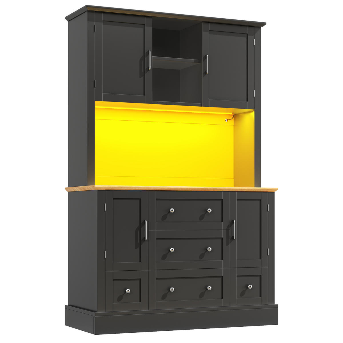 HOCHSCHRANK mit App-gesteuerter LED-Beleuchtung, 3 Schubladen, MDF, 115/40/180 cm, Schwarz/Natur - Schwarz, Holzwerkstoff (115/180/40cm) - Redom