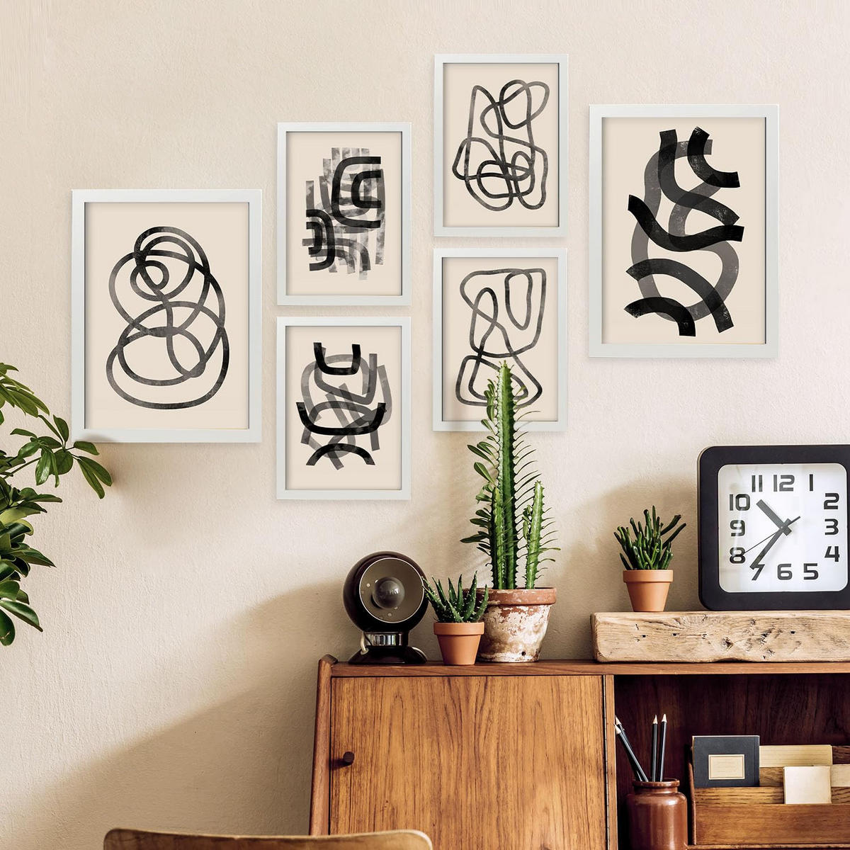 POSTER Set Mit 6 Gebogene abstrakte Formen 2 Größe A3 & A4 Weißer Rahmen - Weiß, Papier (29.7/1cm) - Nacnic