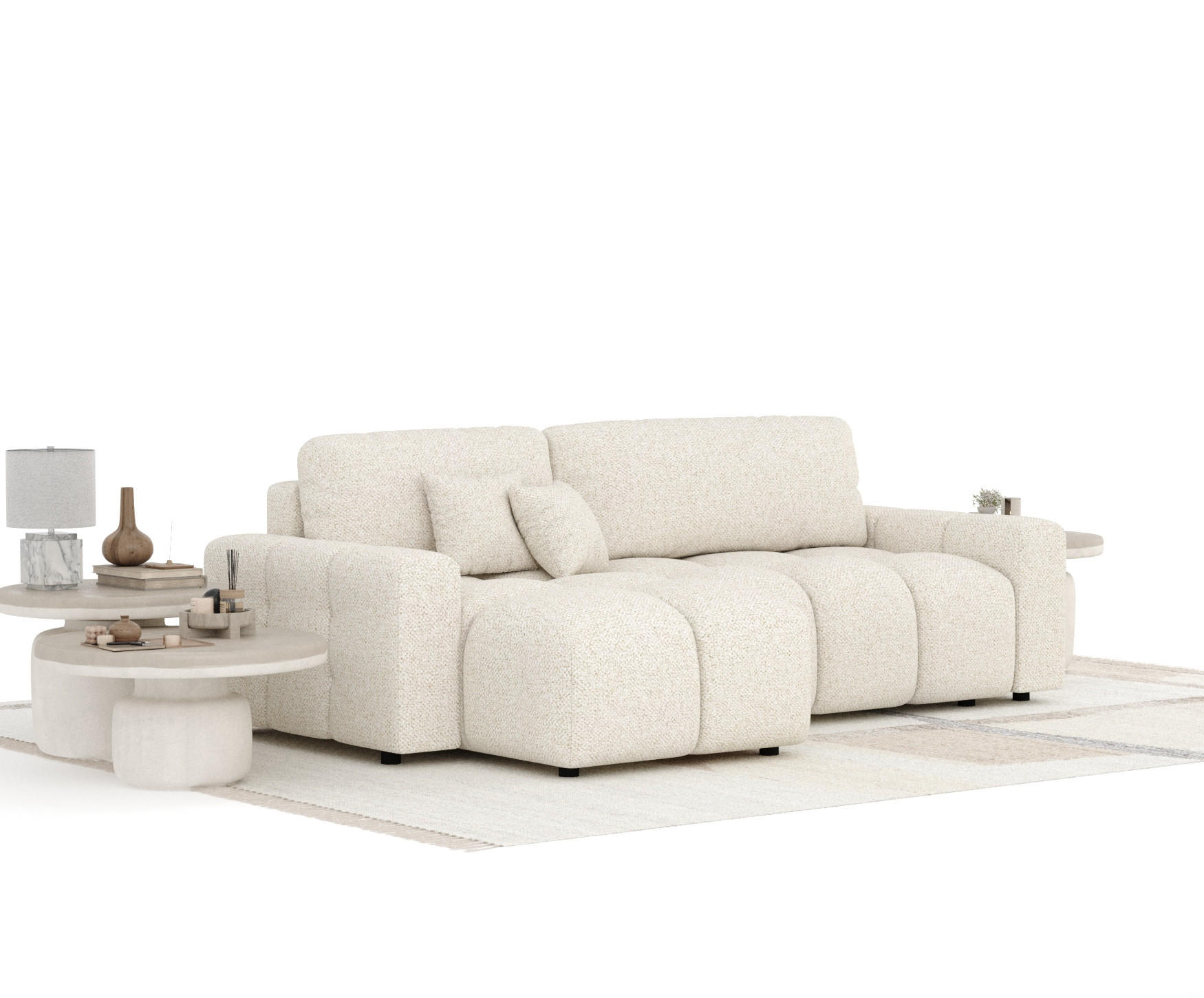 ECKSOFA MIT SCHLAFFUNKTION Ucci Creme Plüschstoff - Creme/Schwarz, Holz/Holzwerkstoff (233/142cm) - Maison de Reve