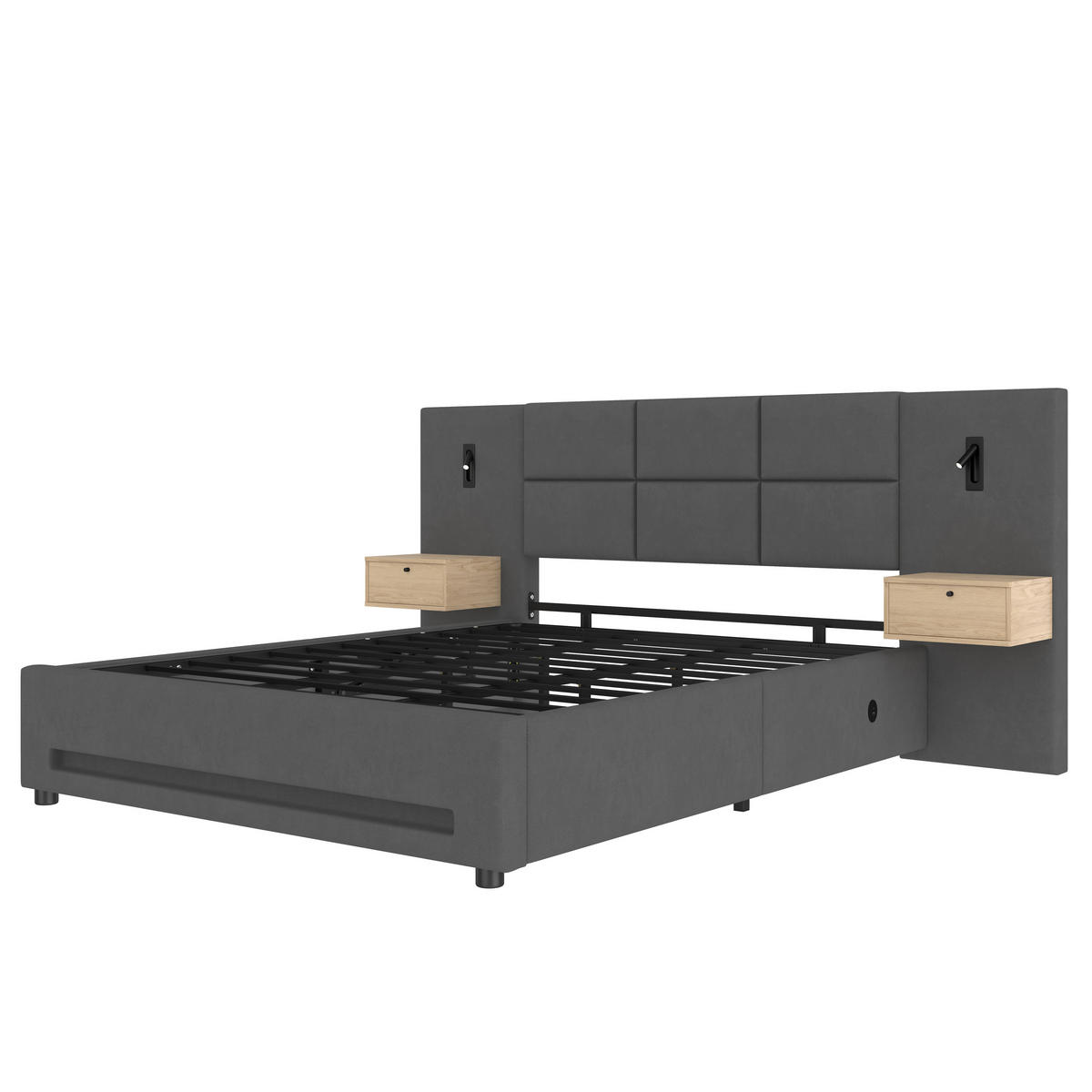 POLSTERBETT 180/200 cm in Dunkelgrau Samt mit Bettkasten, LED, USB-C und Schubladen - Dunkelgrau, Holzwerkstoff/Textil (180/200cm) - CHICFURN