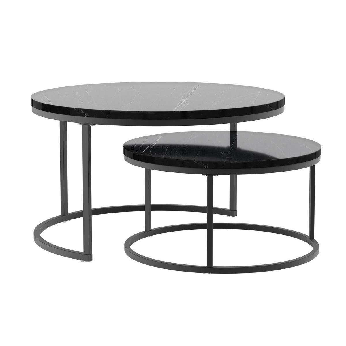 COUCHTISCH 2er Set 80/80/45 cm in Schwarz aus MDF mit Metallgestell - Schwarz, Holzwerkstoff/Metall (80/80/45cm) - CHICFURN