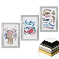 WANDBILDER 3er Set - 20x30 cm Silberner Rahmen - Blumenwagen mit Geweih - Silberfarben, Kunststoff (20/30cm) - ArtPrintCave