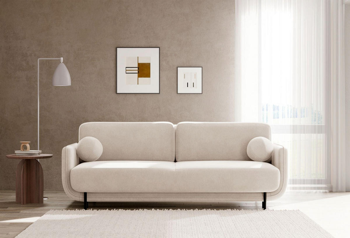 SCHLAFSOFA Ovals Hellbeige - Ecru/Schwarz, Textil/Metall (236/95/96cm) - Selsey