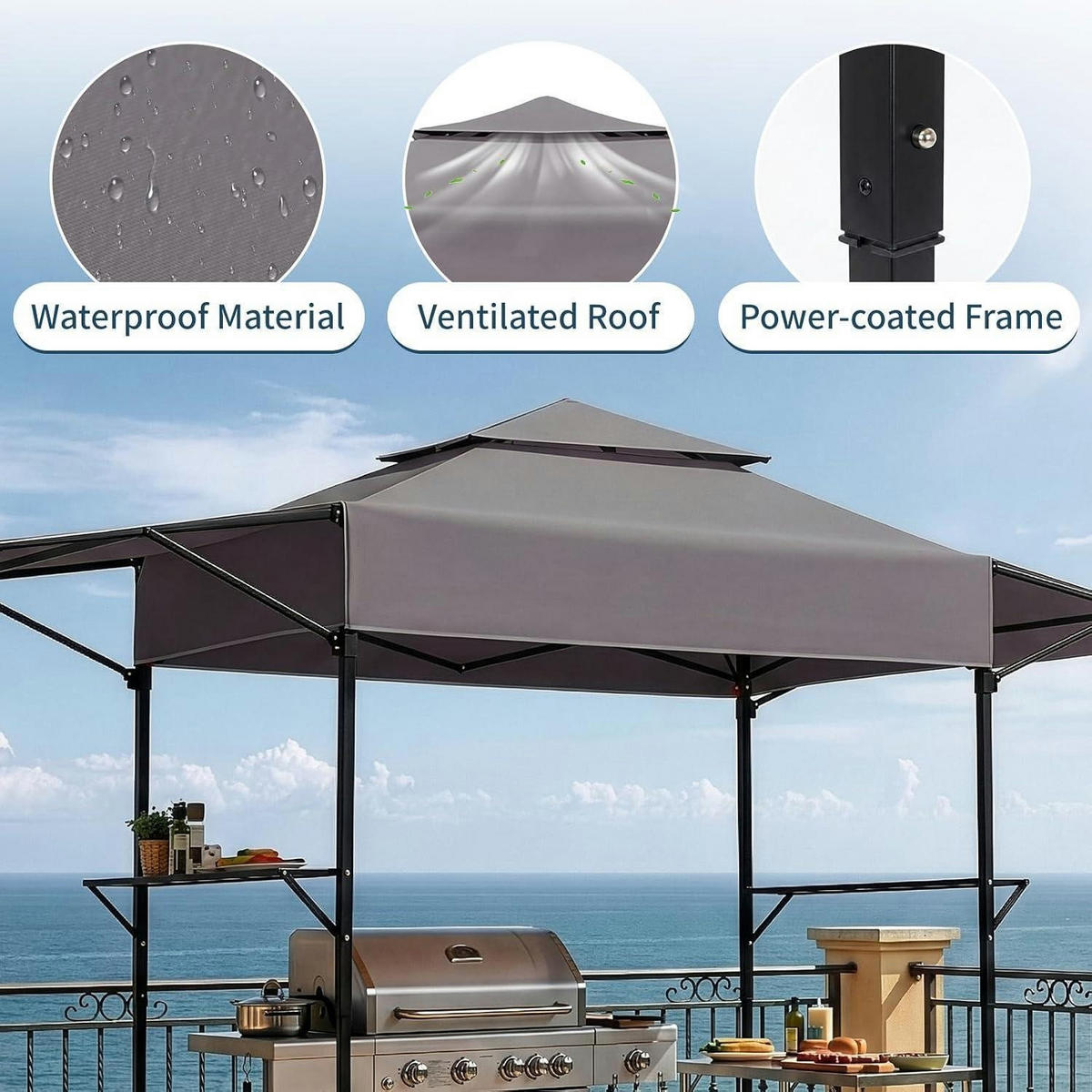 GRILLPAVILLON faltbar 380 x 100 x 240 cm Anthrazit - Anthrazit, Metall (100/240/380cm)