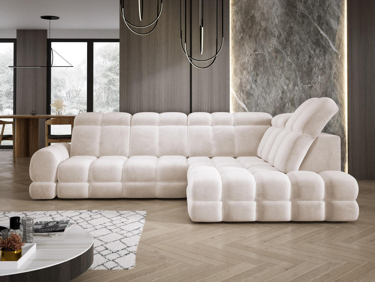 ECKSOFA TOLLO Salvador-stoff L-form 302x217x105 cm creme - Creme, Holz/Textil (217/302cm) - DomoHome