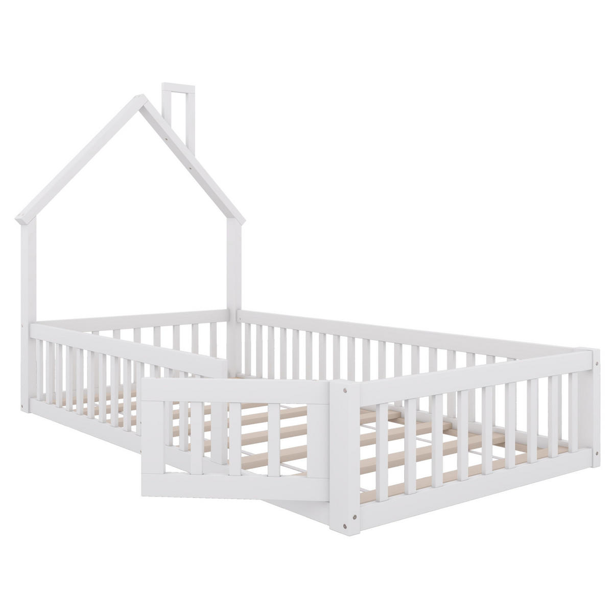 KINDERBETT mit Rausfallschutz 90x200 cm Kiefernholz Weiß - Weiß, Holzwerkstoff (90/200cm) - Beauniv