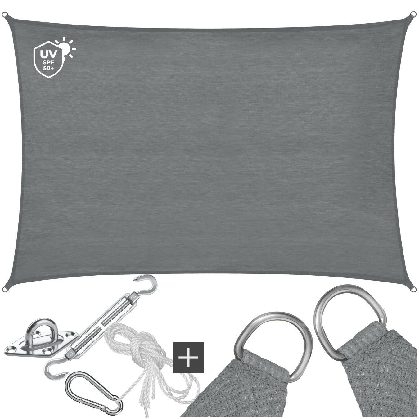 SONNENSEGEL Sunny,umfangreiches Montagematerial,grau - Grau, Kunststoff (400/300cm) - tectake
