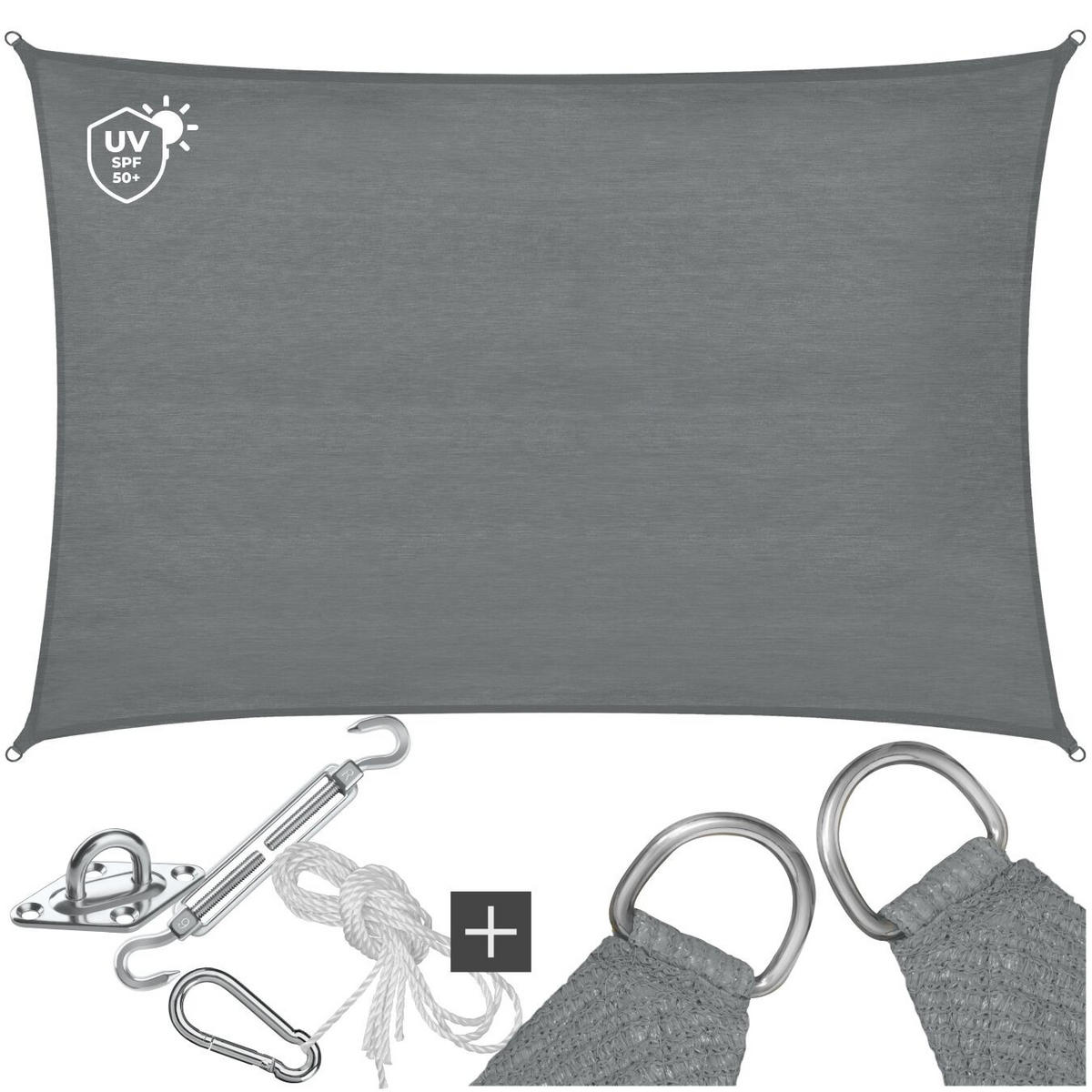SONNENSEGEL Sunny,umfangreiches Montagematerial,grau - Grau, Kunststoff (400/300cm) - tectake