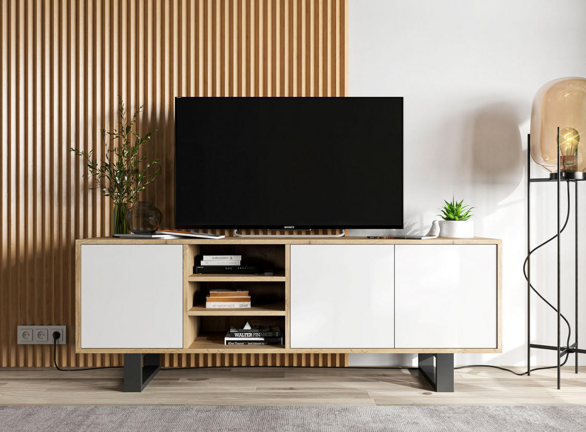 TV-LOWBOARD Apollo Eiche wotan Weiß Matt mit Metallbeinen 150 cm - Weiß, Holzwerkstoff/Metall (150/53/35cm) - Meble Lindner