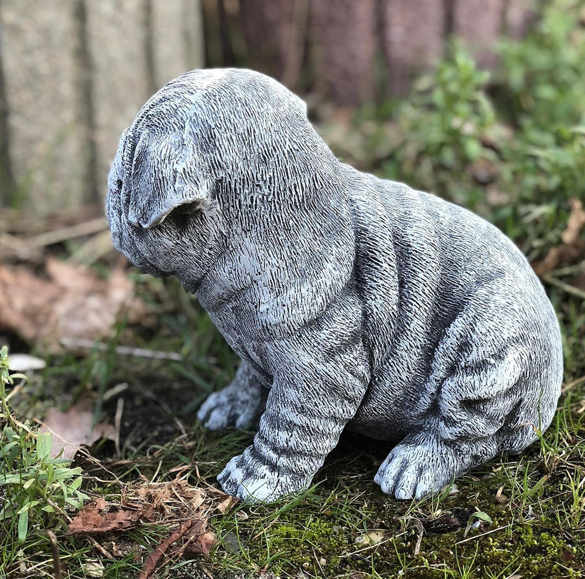 STEINFIGUR Bulldogge Welpe massiver Steinguss frostfest - Grau, Stein (14/16/16cm) - stoneandstyle