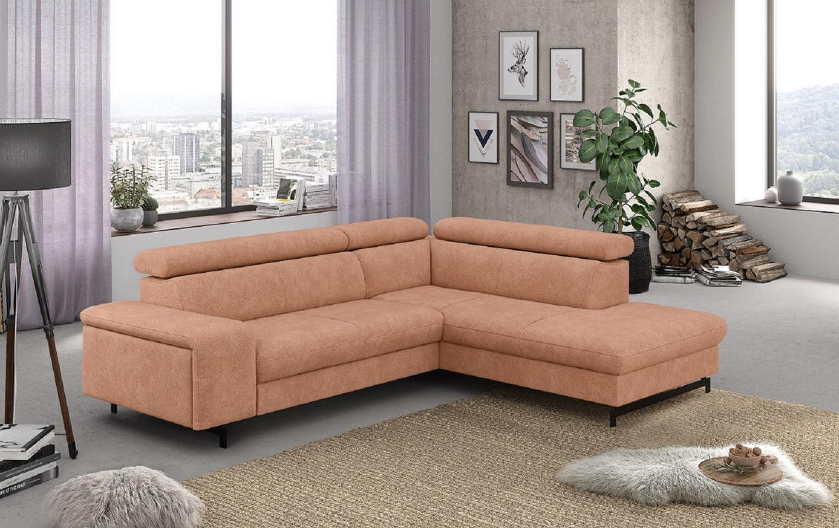 ECKSOFA mit Schlaffunktion und Bettkasten - Schwarz/Kupferfarben, Kunststoff/Textil (215/262cm) - Cotta