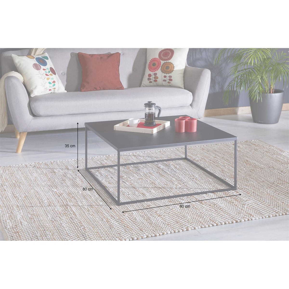 COUCHTISCH HILAR schwarz - Schwarz, Metall (80/80/35cm) - IDIMEX