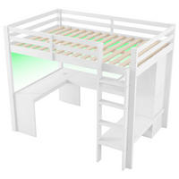 HOCHBETT 140/200 cm DE-03342, mit Schreibtisch, Multifunktionsregalen, LED und Kleiderschrank, in Weiß - Weiß, Holz/Holzwerkstoff (140/200cm) - ComfortXL