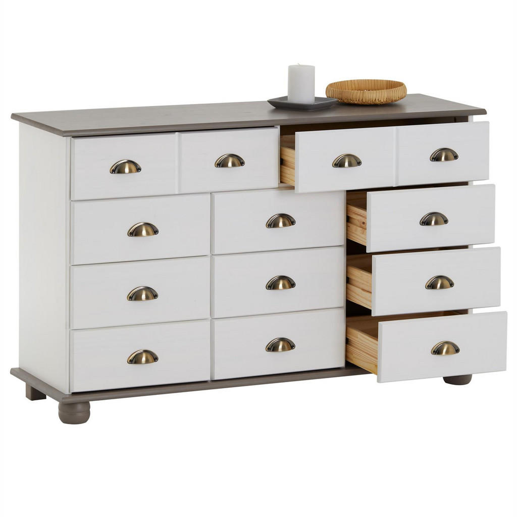 Thumbnail - Idimex Apothekerkommode, Weiß, Taupe, Holz, Kiefer, Vintage, 117x73x35 cm, FSC Mix, Wohnzimmer, Kommoden & Sideboards, K...