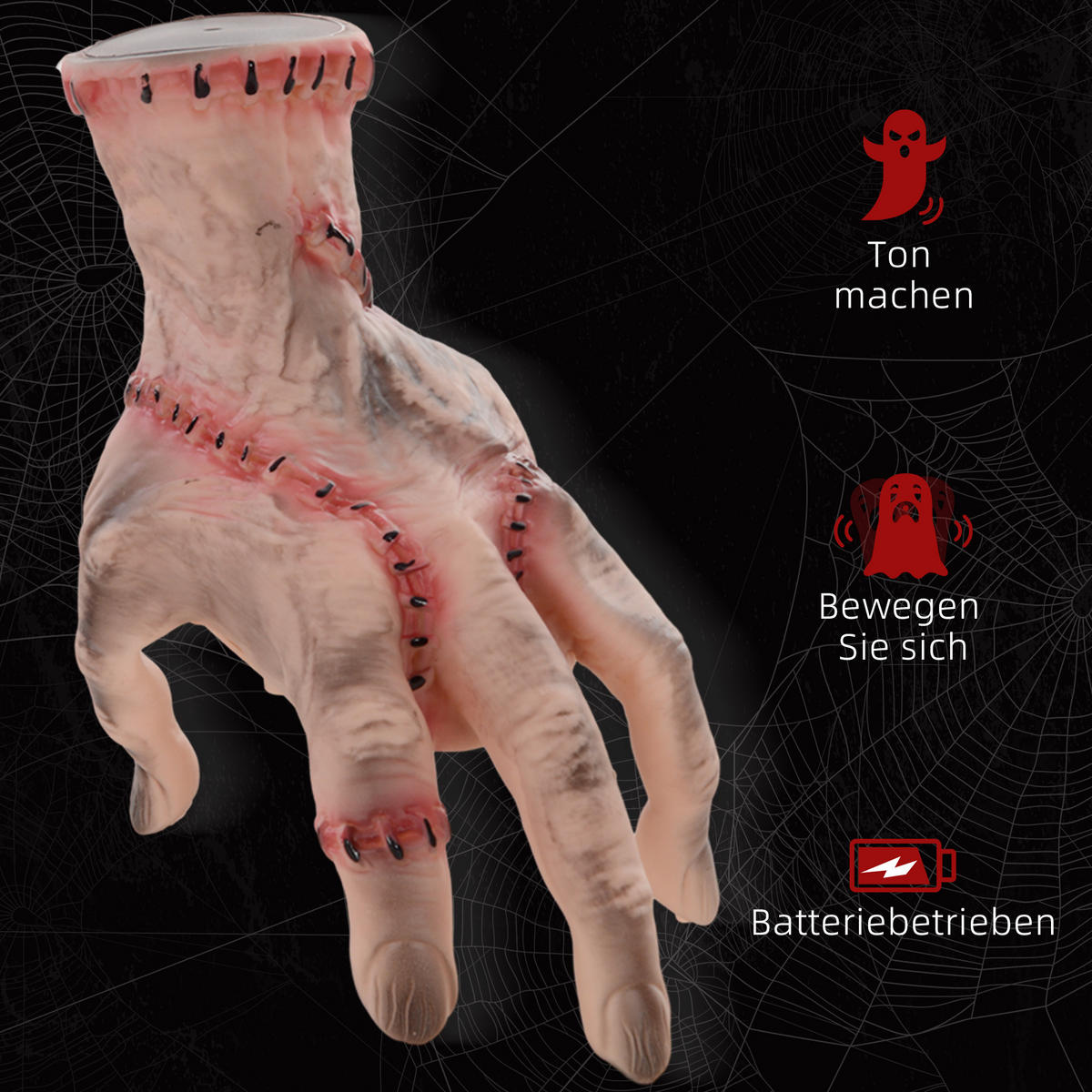 HALLOWEEN DECORATIONS 21cm Realistisches Narbes Händchen mit Aktion-und Soundfunktion - Rot, Kunststoff (15/21/18cm) - HOMCOM