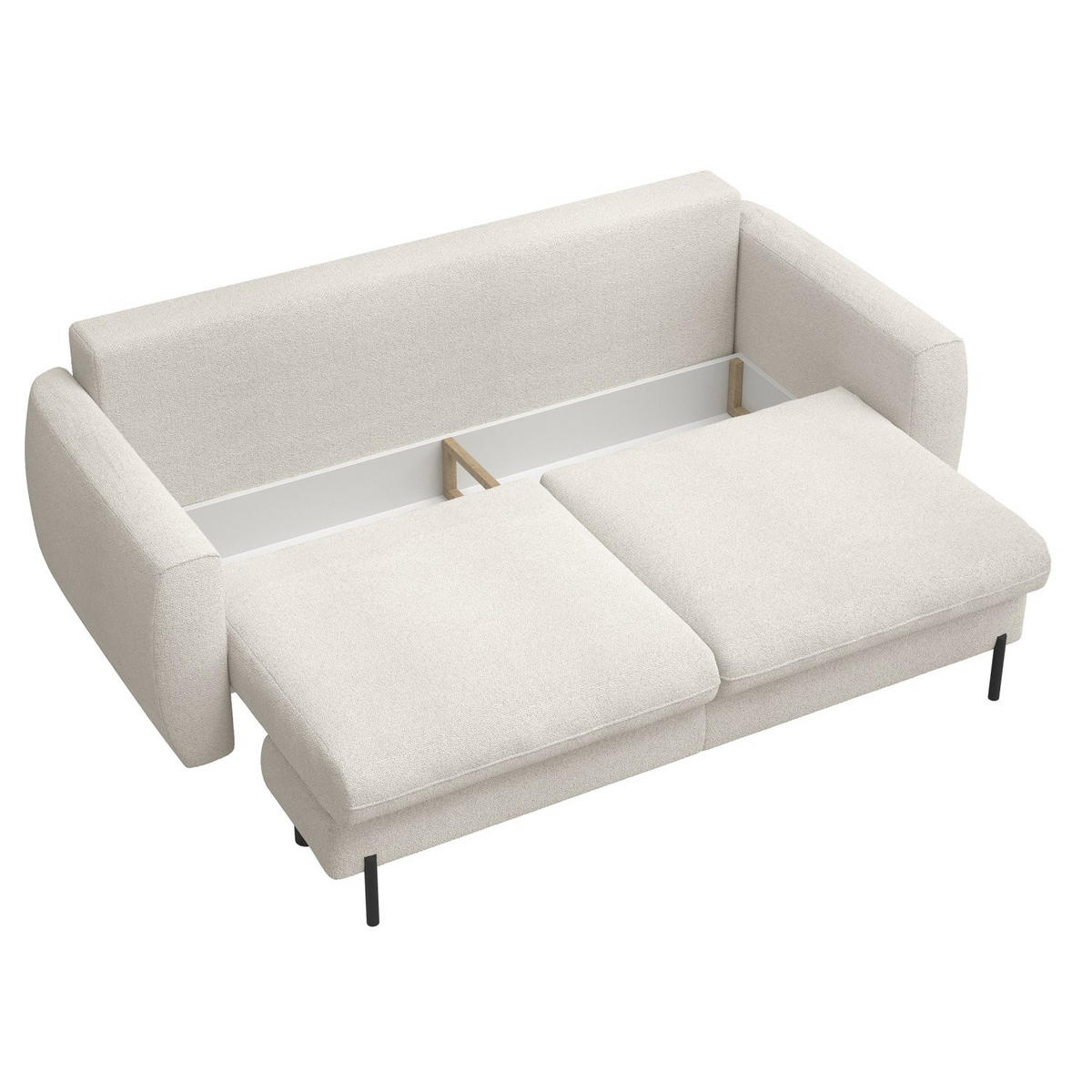 SOFA Rane Cremeweiß mit Schlaffunktion - Creme/Schwarz, Textil/Metall (236/90/102cm) - Selsey