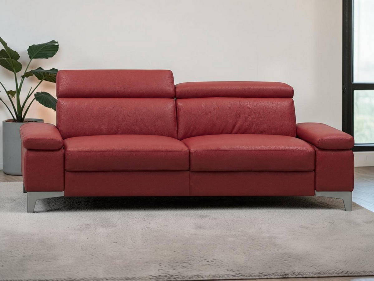 3-SITZER Sofa Talisman Echtleder Rot - Rot, Leder/Metall (216/80/100cm)