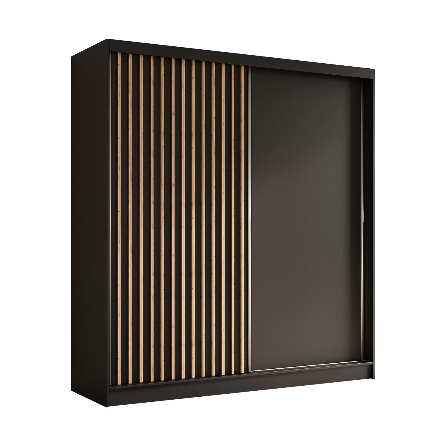 SCHWEBETÜRENSCHRANK Erika 200 cm mit Lamellen ohne Spiegel 2-türig, schwarz, schwarz, Lamelle Artisan - Schwarz/Braun, Kunststoff (200/216/51cm) - Margaret Hadas24