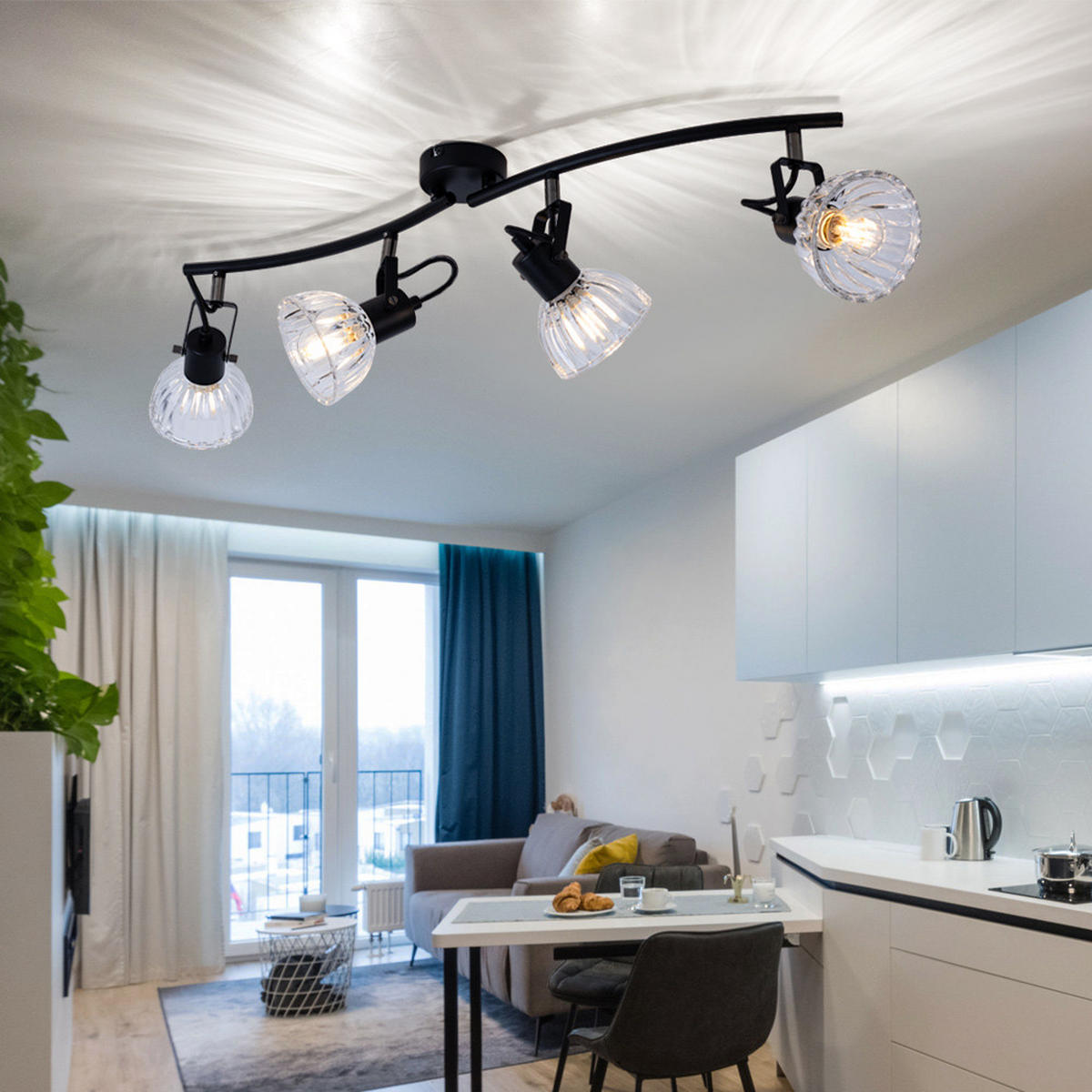 DECKENLEUCHTE Vernole Metall Schwarz - Schwarz, Glas (70/15.5/18cm) - Globo Lighting