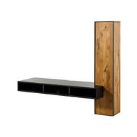WOHNWAND schwebend Wildeiche 161x49x140 natur geölt / schwarz lackiert STARNBERG #08 - Naturfarben, Holz (161/140/49cm) - Massivmoebel24
