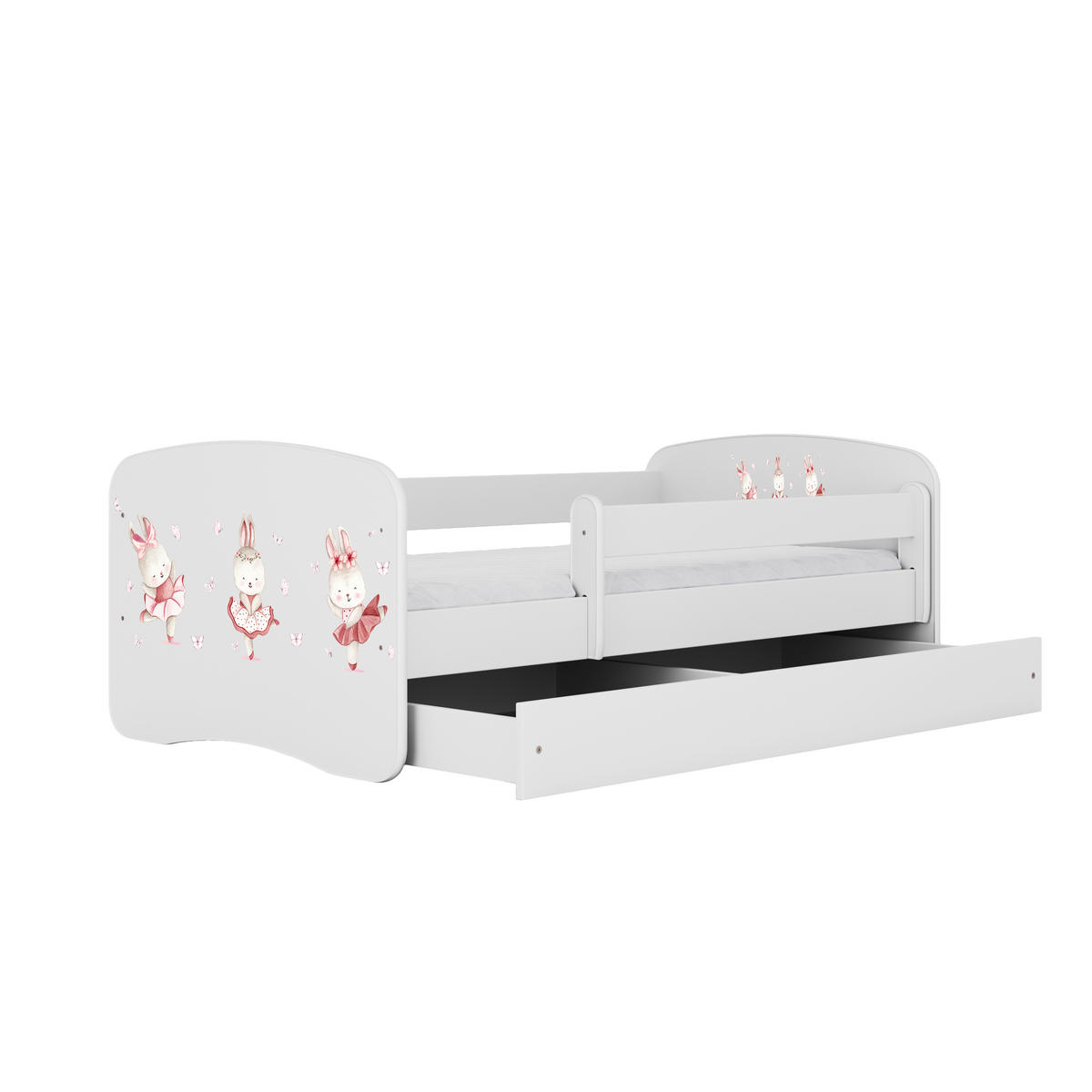 KINDERBETT Kaninchen mit Schmetterlingen mit Schublade 140/70 80/61/144 - Weiß, Holzwerkstoff (70/140cm) - RAUMHIRSCH FURNITURE