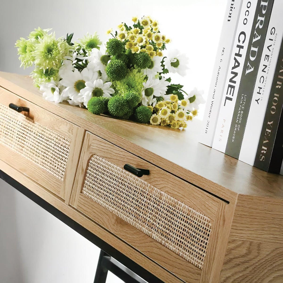 KONSOLE aus Rattan mit 2 Schubladen - L100cm - Apfelbaumfarben, Holzwerkstoff (100/35/80cm) - Calicosy